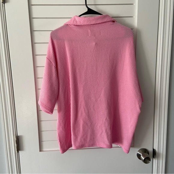 Simply Southern Urban Ribbed V-Neck Collared Pink Blouse Size XL NWT - Picture 5 of 5